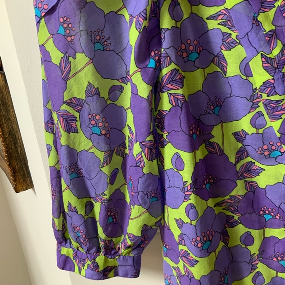 BEAUTIFUL SMYTHE V-NECK FRONTIER COTTON BLOUSE SHIRT IN CHARTREUSE FLORAL - Picture 4 of 16